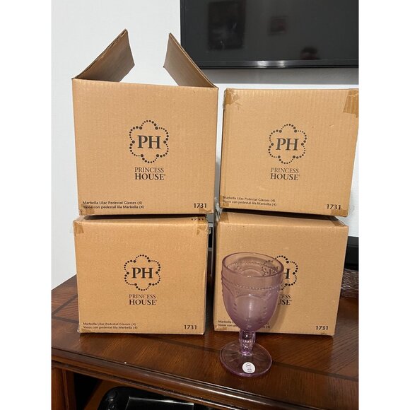 4 NEW Princess House Marbella Lilac Pedestal footed Water wine Glasses - Picture 4 of 4
